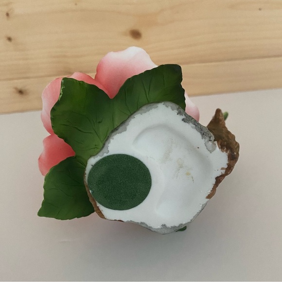 Vintage Coral Pink Porcelain Rose Figurine on Branch with Leaves Blooming Rose - Picture 6 of 9